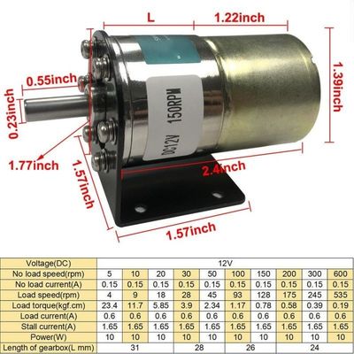 37mm 지름 기어박스 큰 토크 감소 모터 오래 지속 가능 12V 150rpm