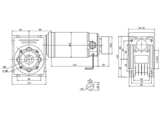90mm 워크 기어 DC 모터 250W 12V 24V D 샤프트 타입 50rpm YLP 80BL-154-3