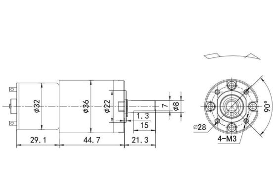 높은 토크 0.03-2N.m 36mm DC 트레드밀 모터 소음 낮고 검은 색 12V 24V