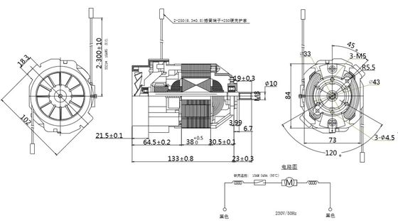 10000rpm 230V 완전히 폐쇄 된 93mm 트레드밀 모터 회전 방향 CCW 및 CW