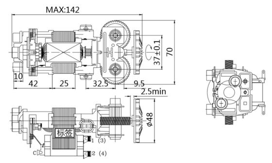 고토크 830rpm 55mm 전기 AC 트레드밀 모터 220v/230v 단일 단계 50/60Hz